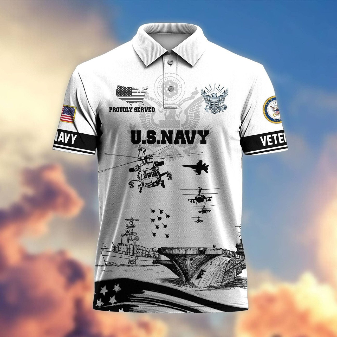 US Navy Proudly Served Polo Shirt Infantry Military Gift for Dad and Husband and Friends on Veterans Day