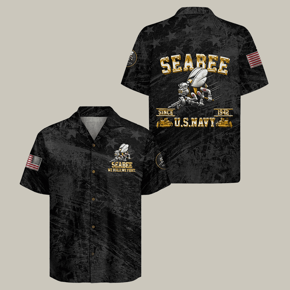 US Navy Seabees 250th Anniversary Hawaiian Shirt We Build We Fight Shirt Patriotic Navy Present