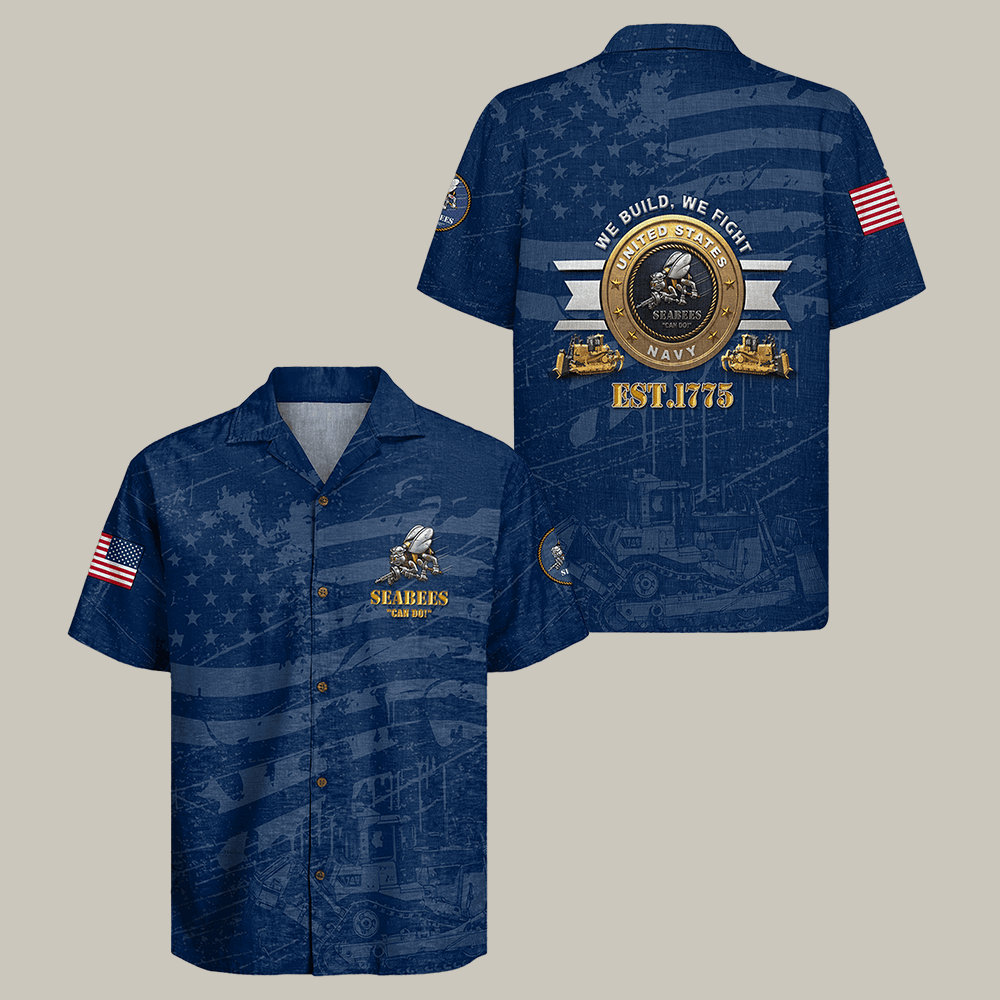 US Navy Seabees 250th Years Of Service Hawaiian Shirt We Build We Fight Shirt Navy Veteran Gift