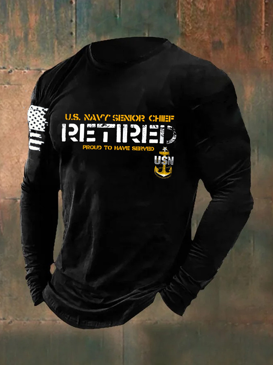 US Navy Senior Chief Long Sleeve Shirt Retired Navy Veteran Clothing Gifts For Veterans