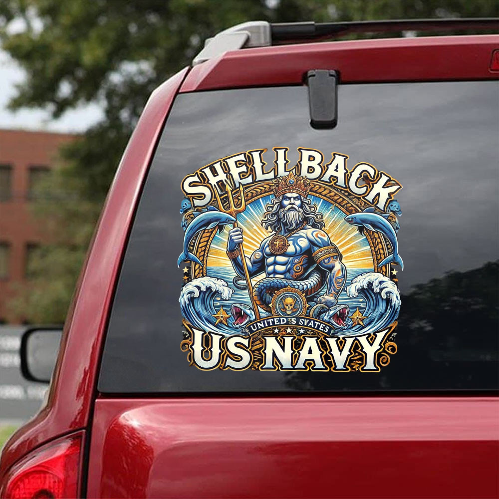 US Navy Shellback Car Sticker King Neptune Car Decal USN Merch Gifts For Dad
