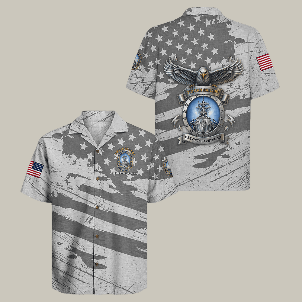 US Navy Tin Can Sailors Hawaiian Shirt Destroyer Illustration Naval Pride Shirt Gift For Husband