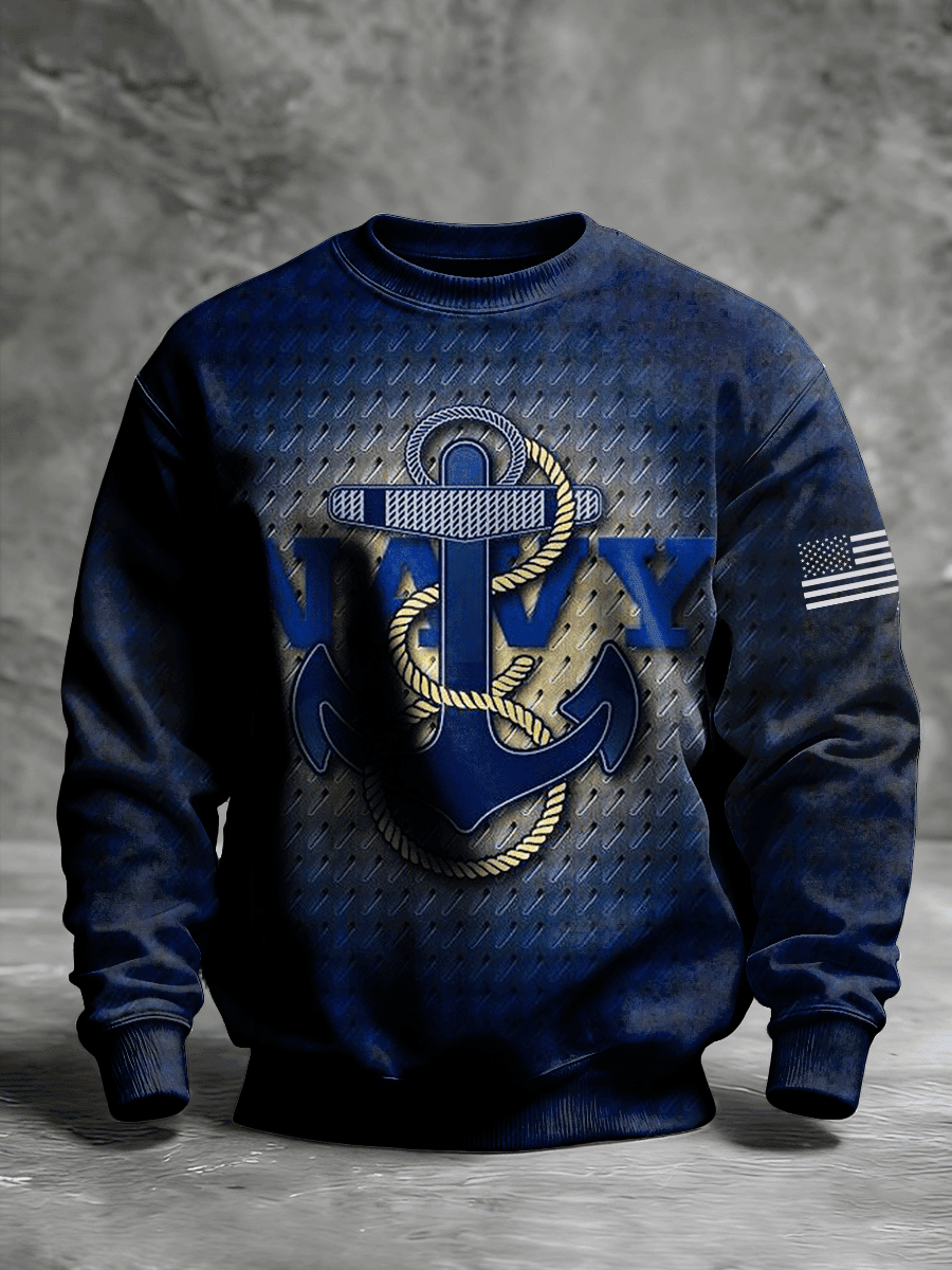US Navy Veteran American Flag Sweatshirt Navy Anchor Pattern Veteran Clothing Unique Gifts