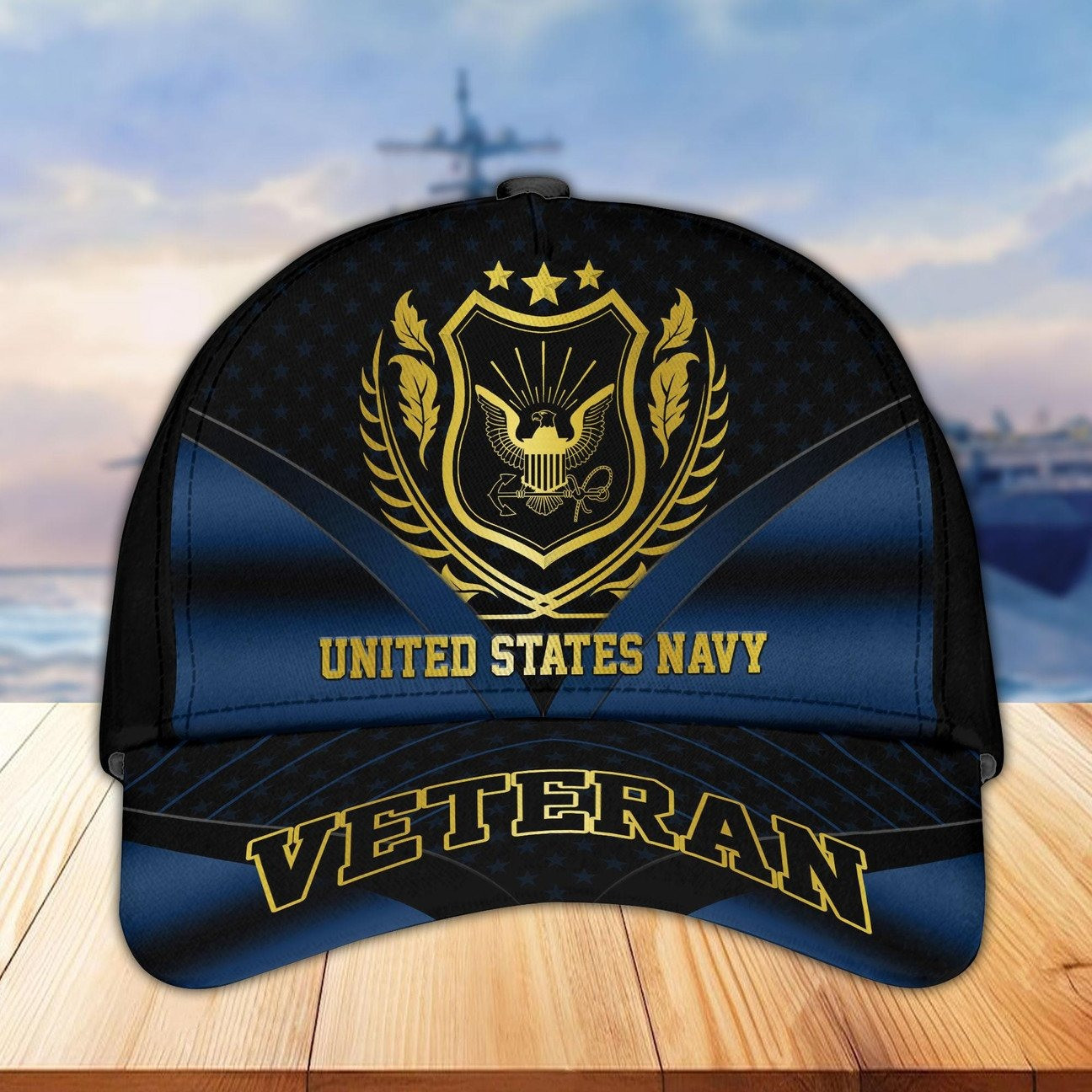 US Navy Veteran Cap Blue And Gold Patriotic Hat Gift For Navy Veterans