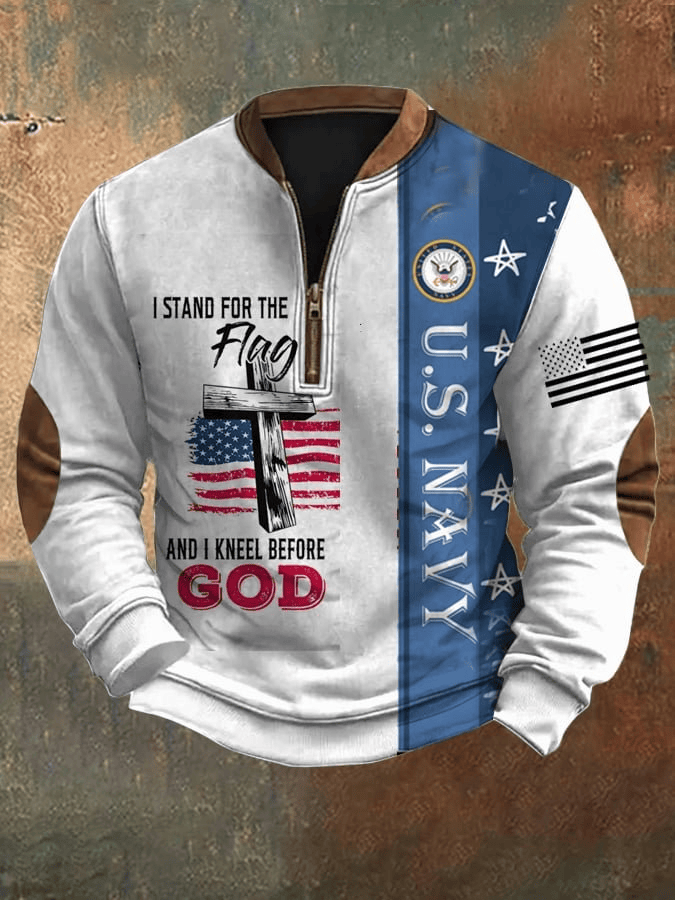 US Navy Veteran Collar Sweatshirt I Stand For The Flag Christian Themed Navy Merch Gift Ideas