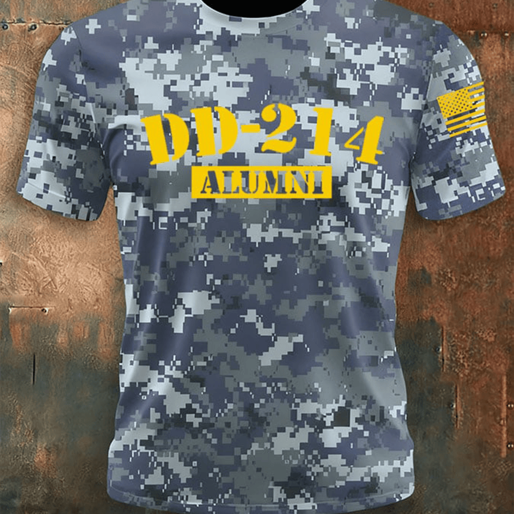 US Navy Veteran DD 214 Alumni Camo T-Shirt American Flag DD214 Alumni Shirt Patriotic Gifts