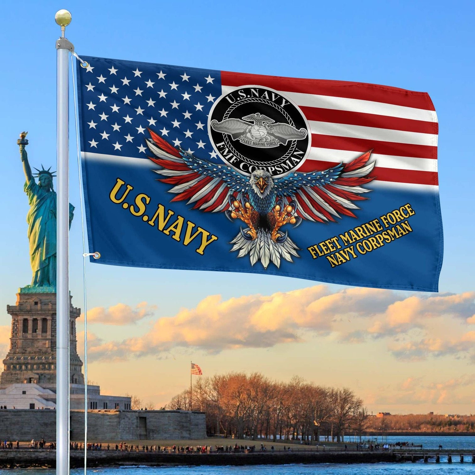 US Navy Veteran Flag Fleet Marine Force Navy Corpsman Home Decor Gift Ideas