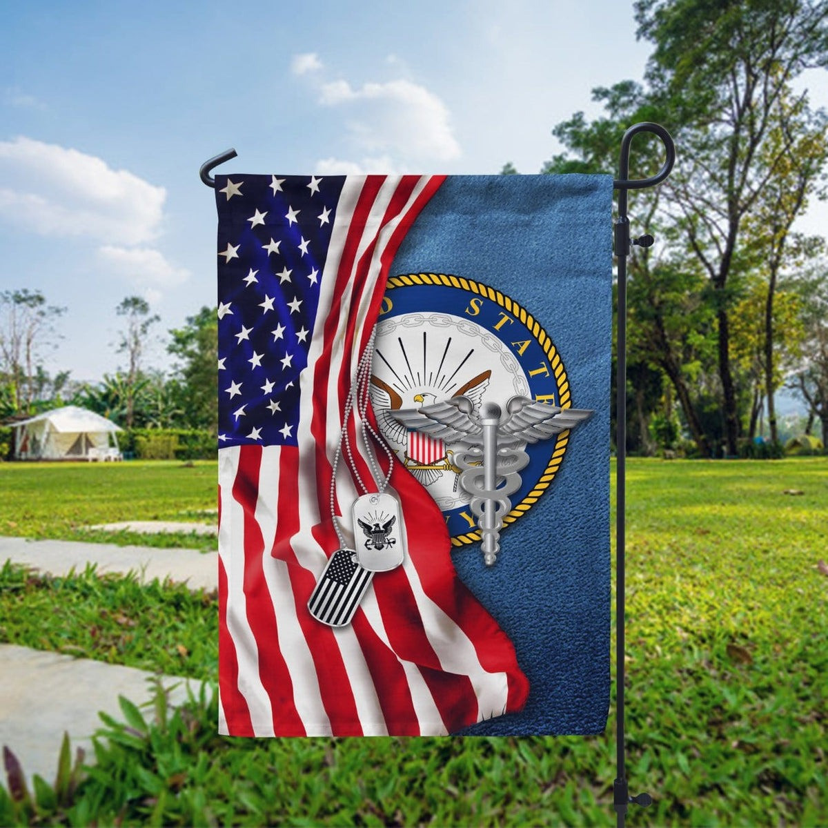 US Navy Veteran Flag Half USA Flag Dog Tag Outdoor Decor Military Presents