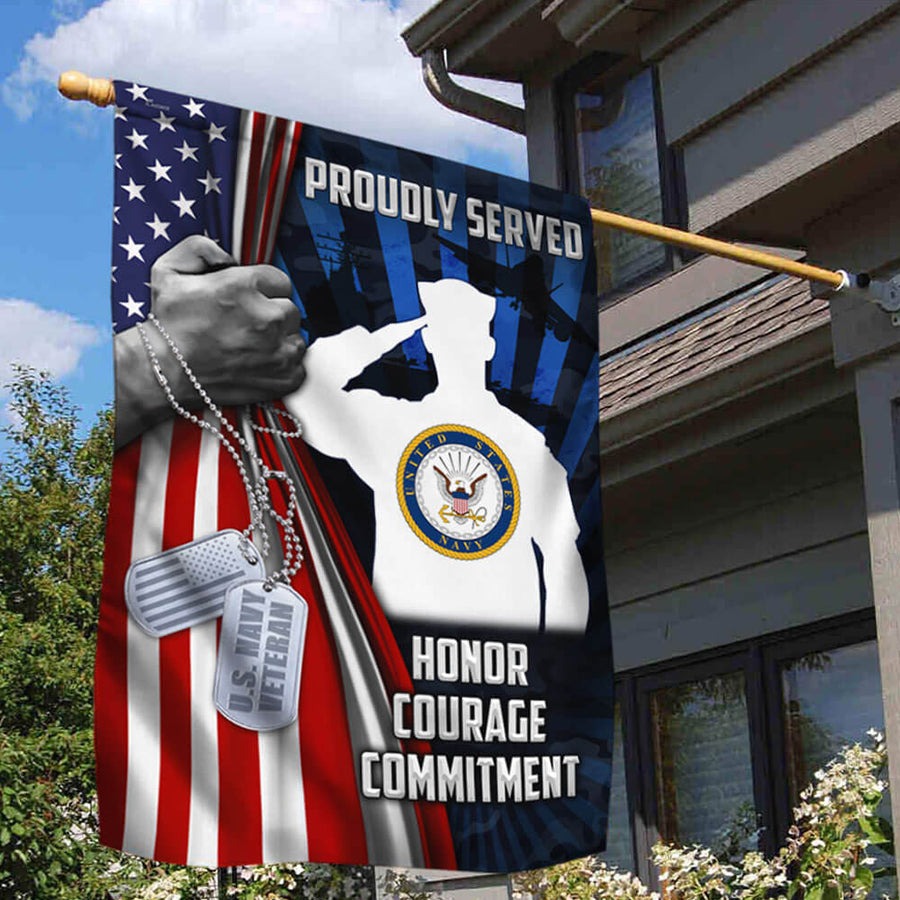 US Navy Veteran Flag Proudly Served Honor Courage Commitment Veteran Flag