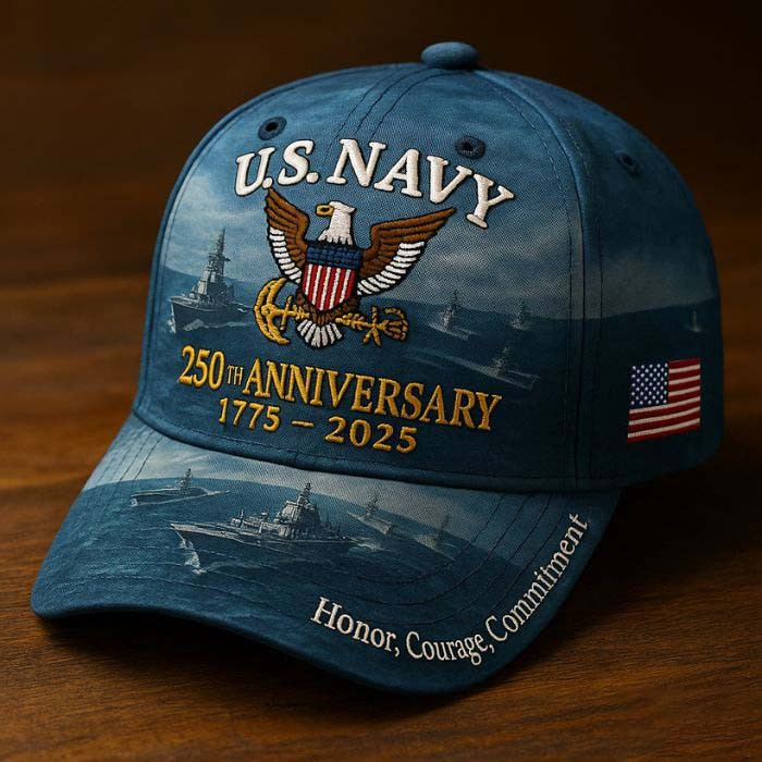 US Navy Veteran Hat 250 Years Anniversary Honor Courage Commitment Military Cap Gifts For Patriots