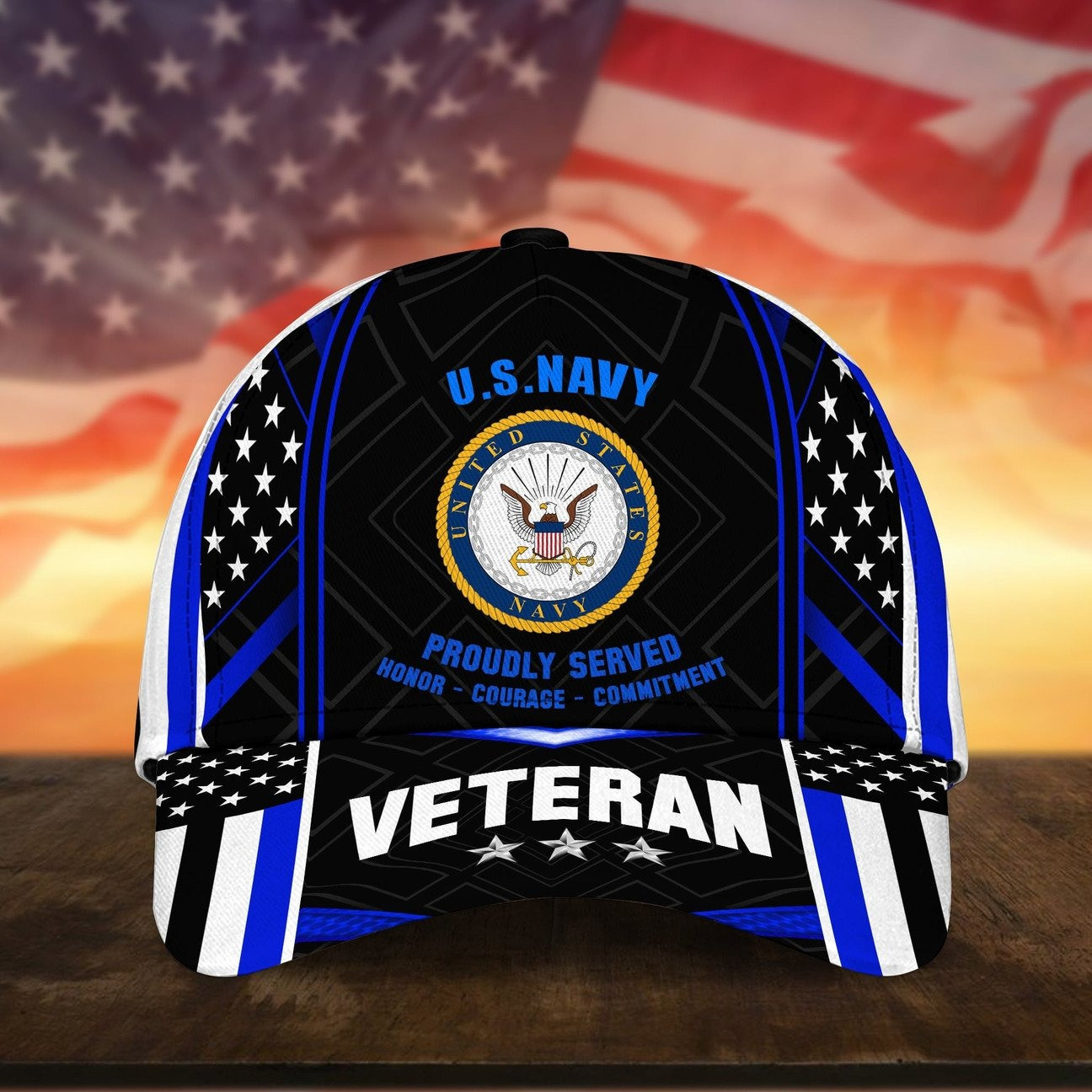 US Navy Veteran Honor Courage Commitment Patriotic USA Cap Gift For Proudly Military on Veterans Day