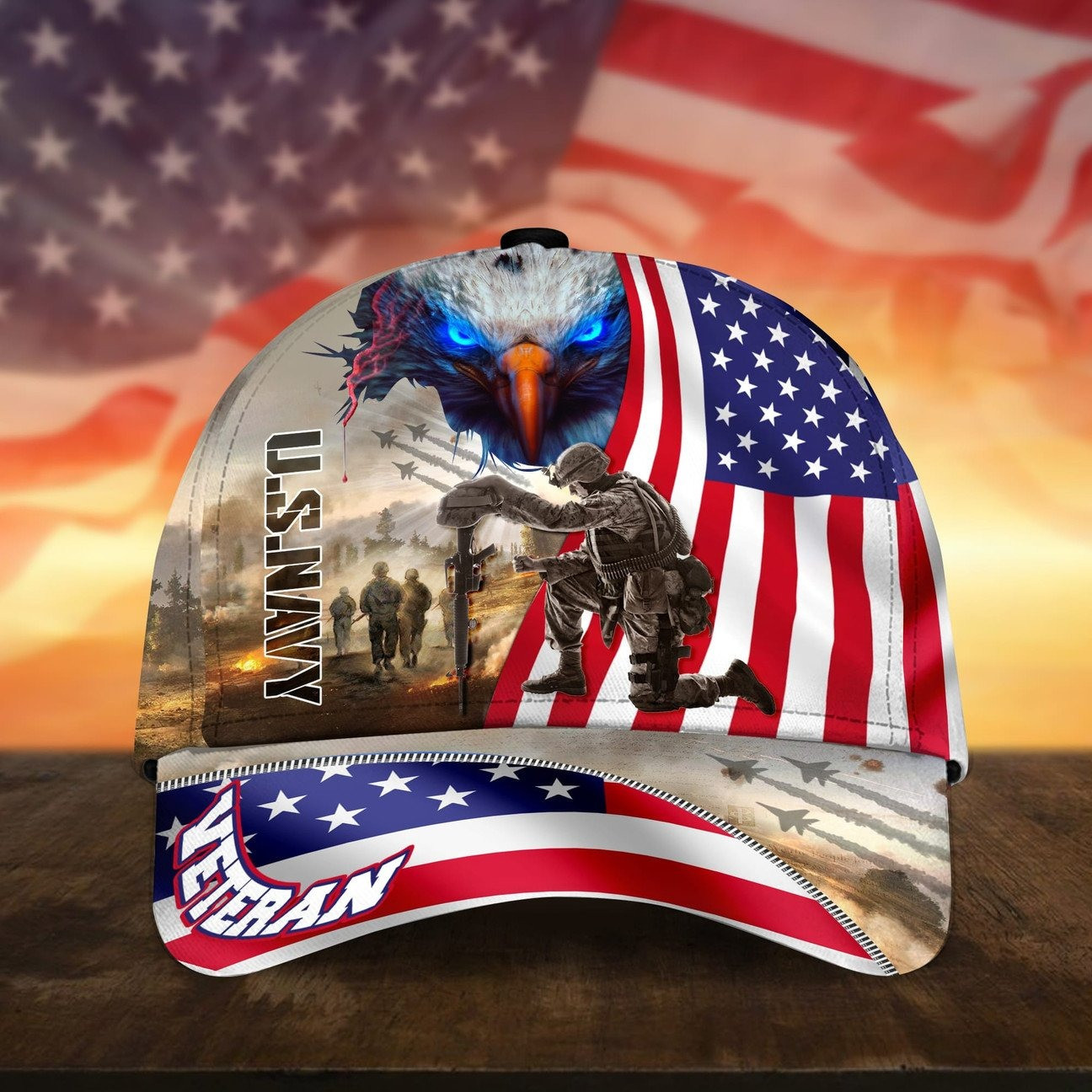 US Navy Veteran Patriotic American Flag Cap Gift for Proud United States Heroes on Veterans Day
