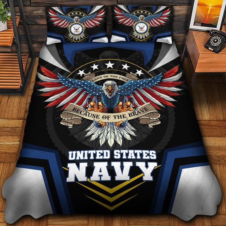 US Navy Veteran Quilted Bedding Set Duvet Cover Bedspread Because Of The Brave Gifts For Her