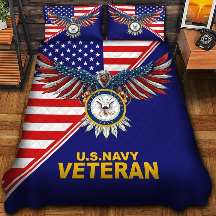 US Navy Veteran Quilted Bedding Set Duvet Cover Bedspread Bedroom Decor Gifts For Veterans