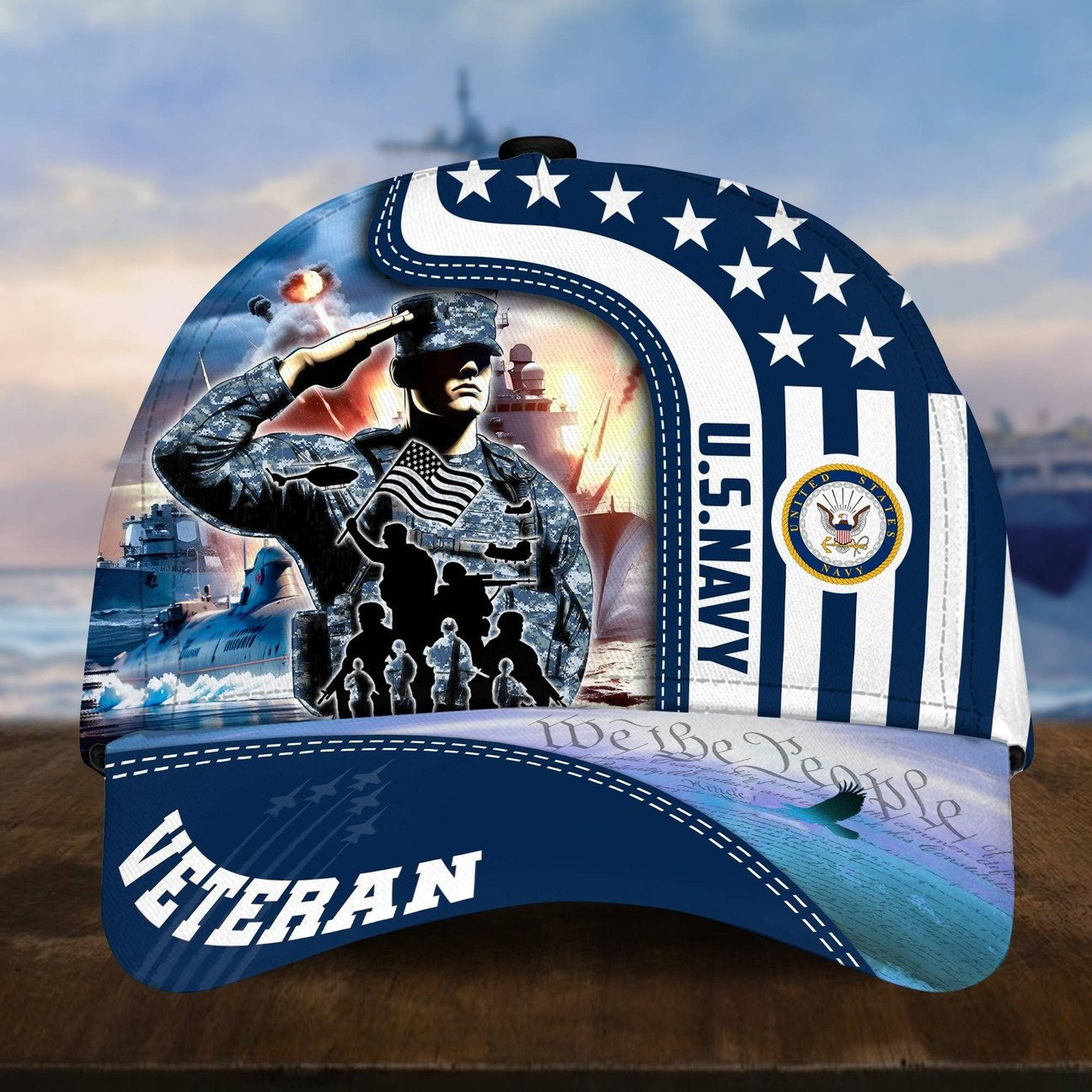 US Navy Veteran Salute Patriotic Baseball Cap Gift For Husband on Veterans Day