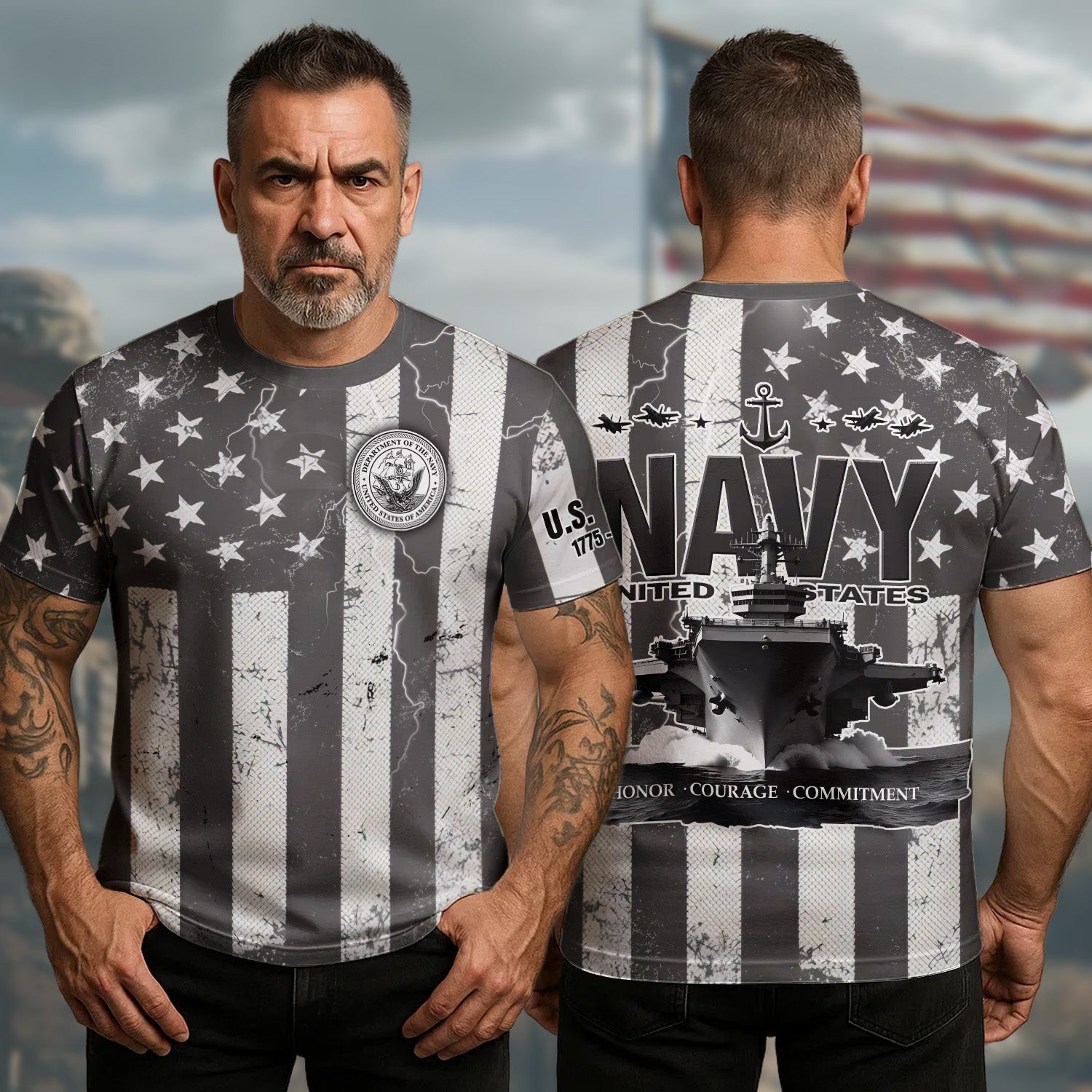 US Navy Veteran T-Shirt Honor Courage And A Lifelong Commitment Military Appreciation Merch
