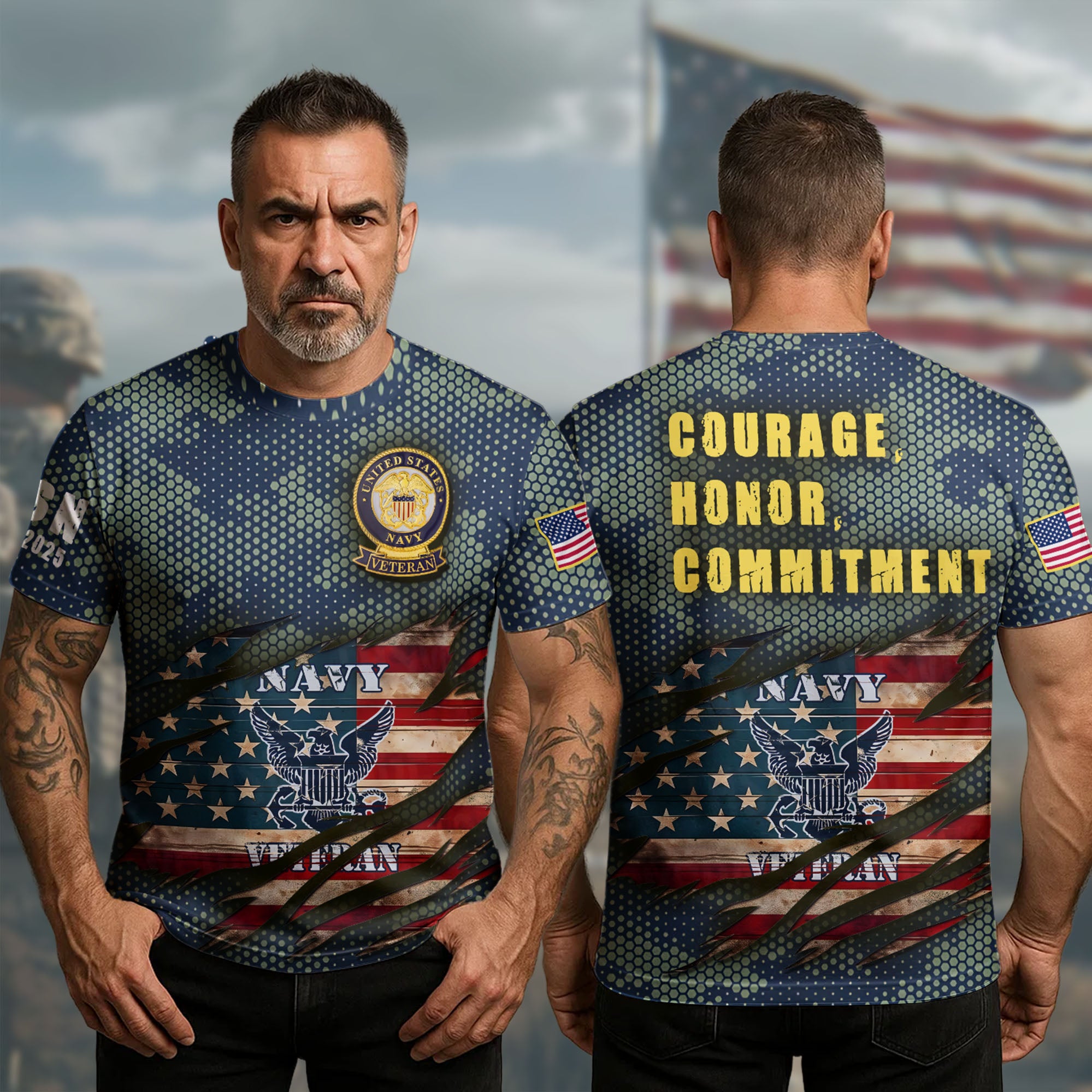 US Navy Veteran T-Shirt Honor Courage And Commitment Honoring Veteran Soldiers Clothing