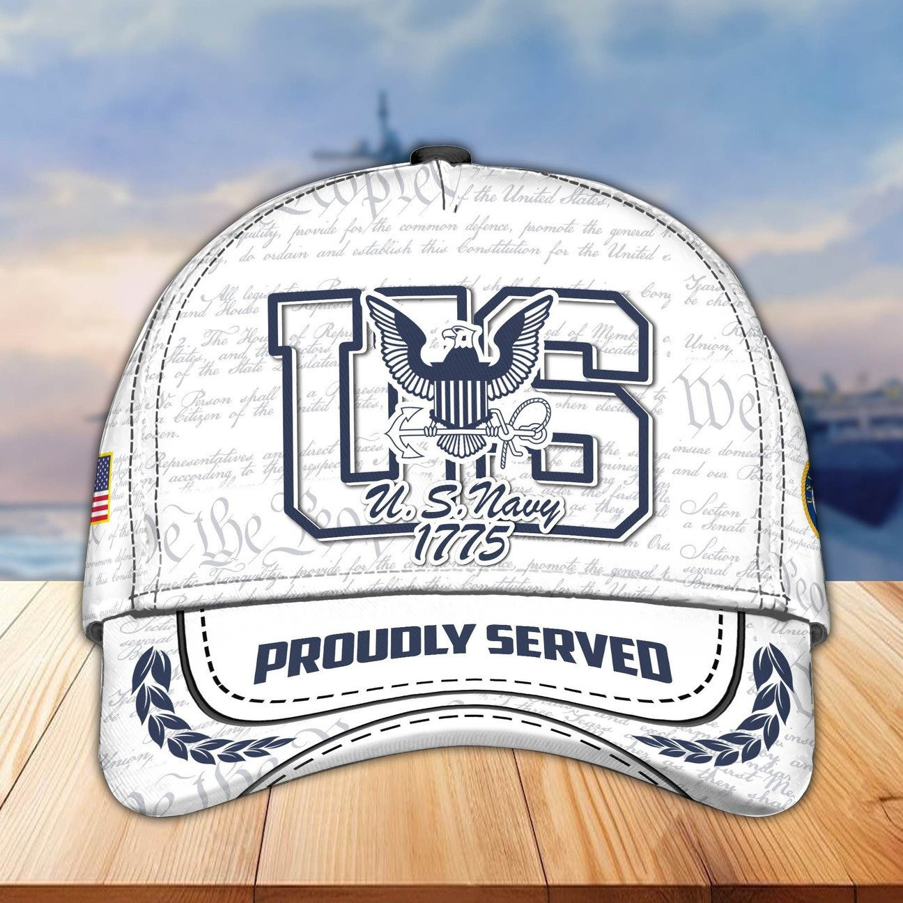 US Navy Veteran We The People Cap White Proudly Served Hat Gift for Father