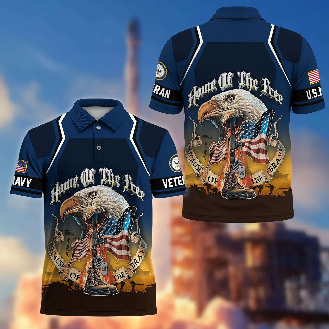 US Navy Veterans Polo Shirt Home Of The Free Shirt Gifts For Navy Veterans