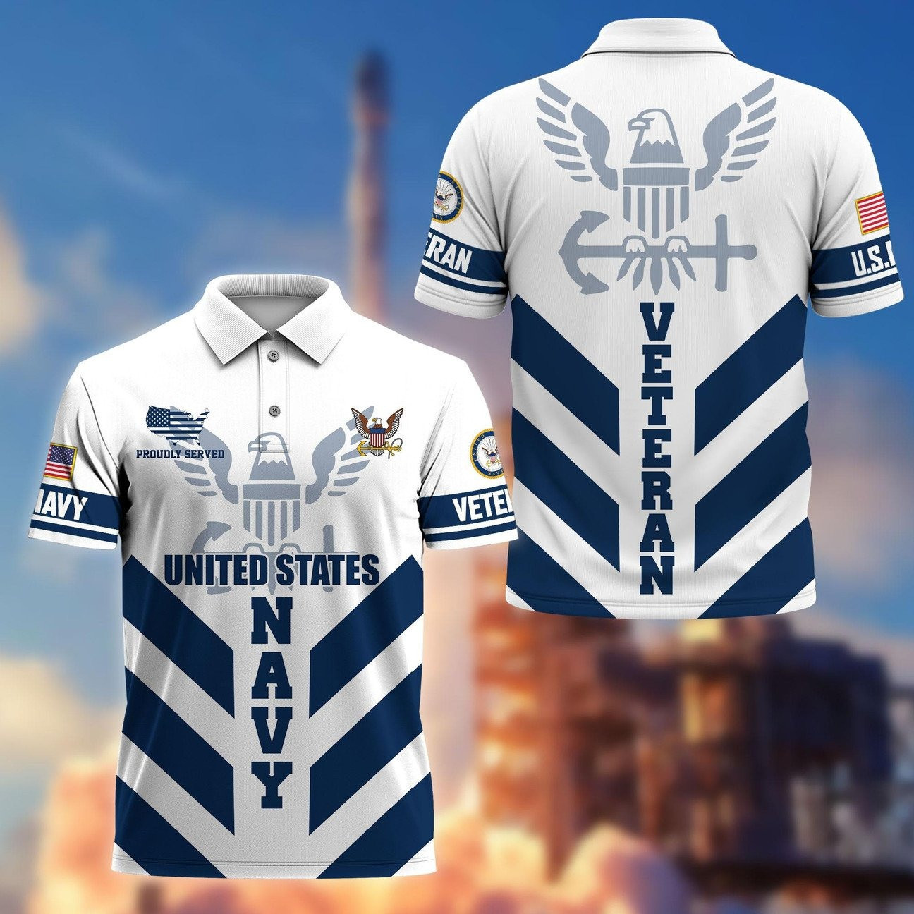 US Navy Veterans Polo Shirt Proudly Served Military Shirt Gift For Navy