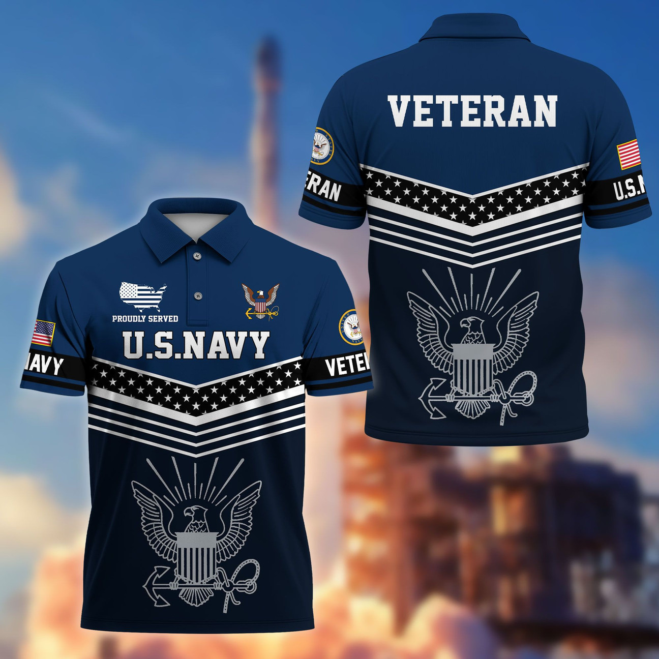 US Navy Veterans Polo Shirt Proudly Served USN Shirt Gift for Veterans