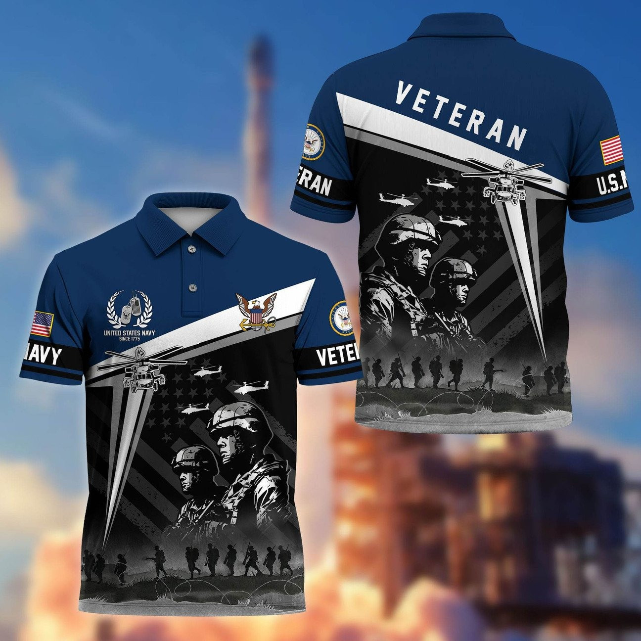 US Navy Veterans Polo Shirt USN Patriotic Shirt Gift for Navy Veterans
