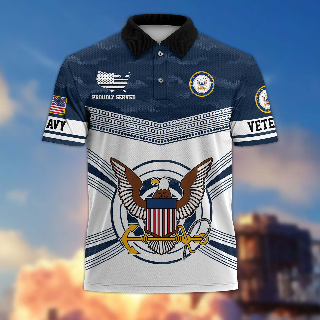 US Navy Veterans Proudly Served Polo Shirt Best Gift for Father and Husband on Veteran Day