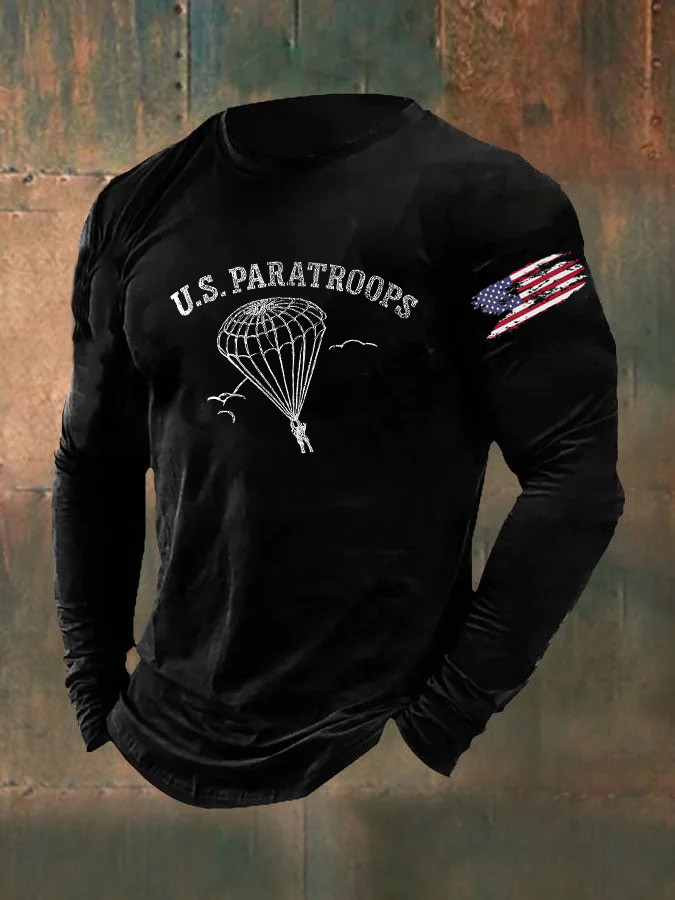 US Paratroops Veteran Long Sleeve Shirt American Flag Apparel Gifts For Military
