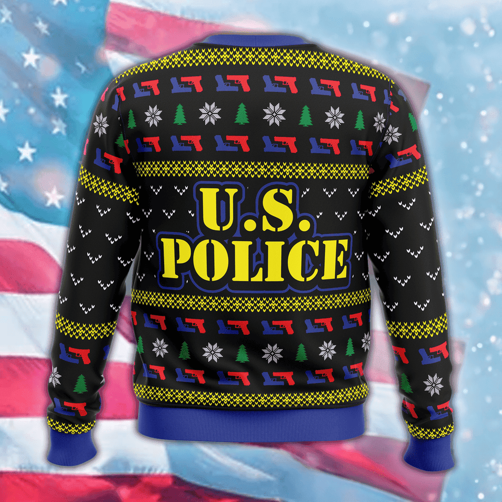 US Police Badge Ugly Christmas Sweater Support Thin Blue Line Law Enforcement Ugly Xmas Sweater