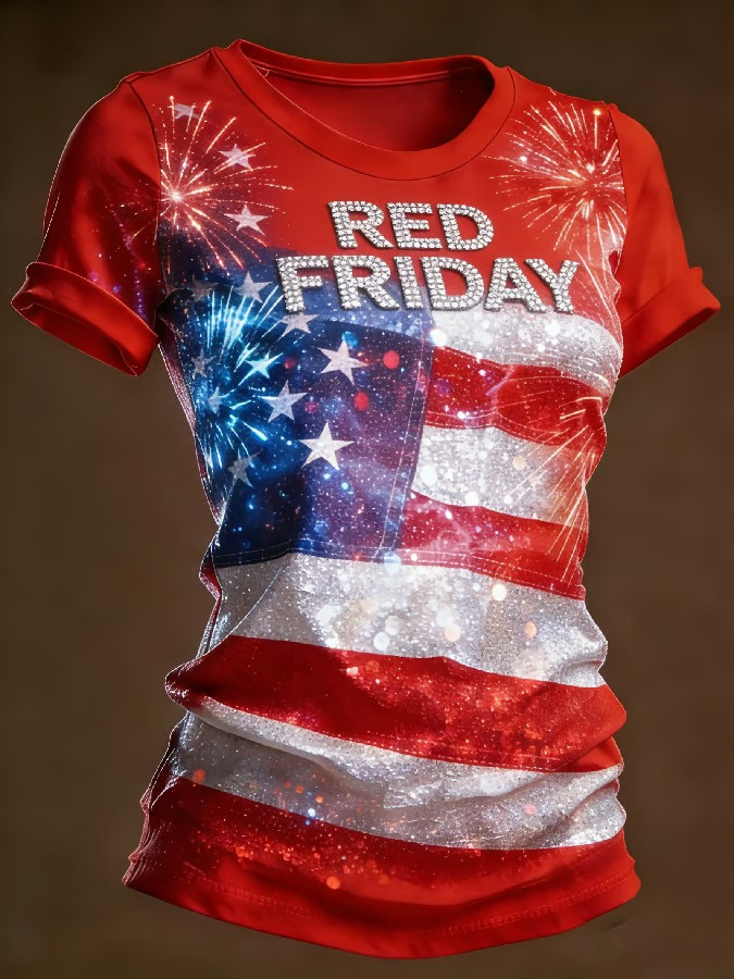 US RED Friday American Flag Shirt Military Families Attire Veterans Memorial Clothes