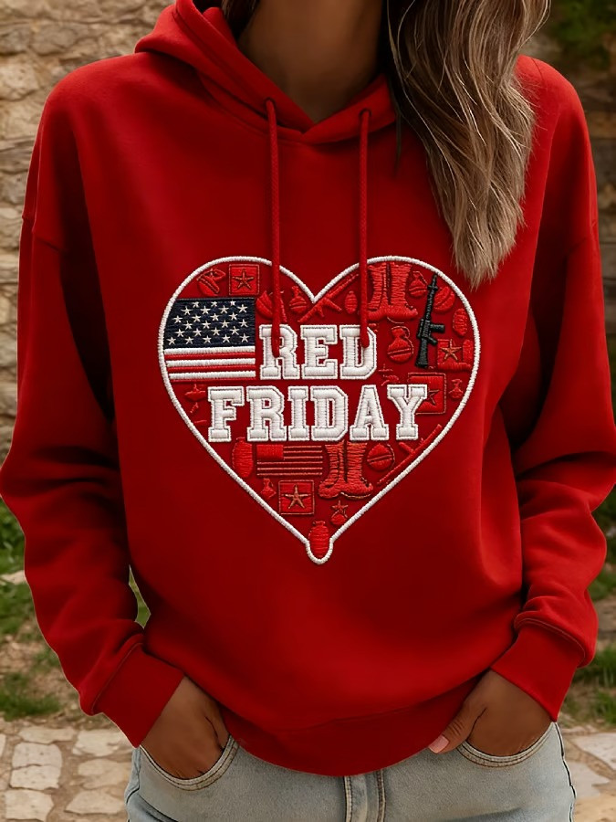 US RED Friday Heart Hoodie Military Apparel Veterans Commemorative Hooded Sweatshirt