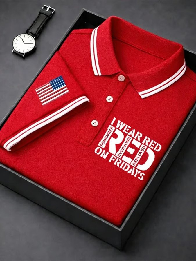 US RED Friday I Wear Red On Fridays Polo Shirt Military Retirement Clothes Veterans Gifts