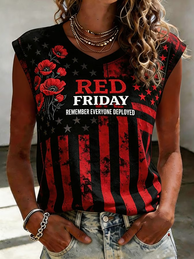 US RED Friday Merch Remember Everyone Deployed Tank Top US Flag Apparel Veterans Gifts