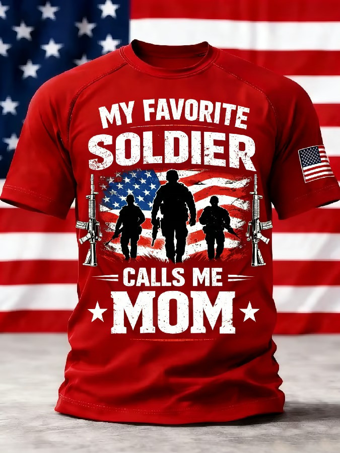 US RED Friday My Favorite Soldier Calls Me Mom Shirt Military Memorial Apparel Veterans Gifts
