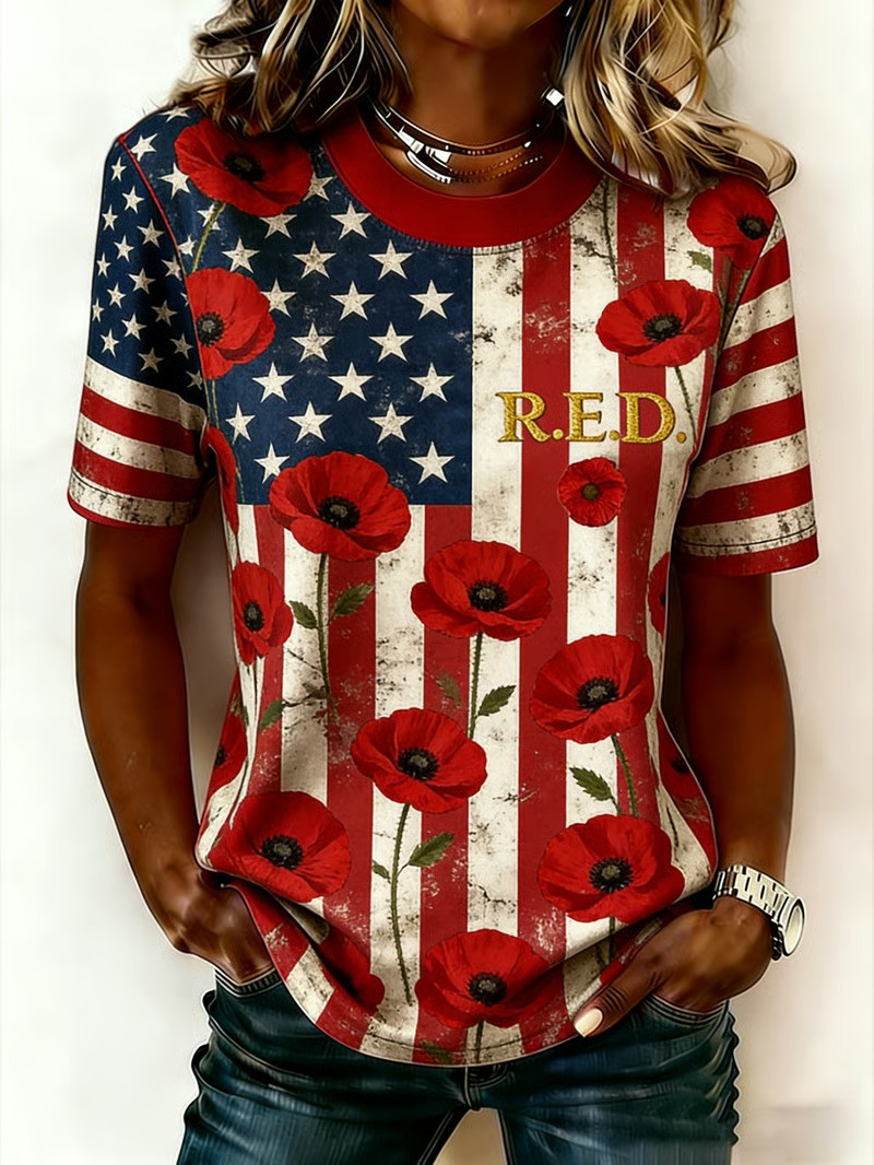 US RED Friday Poppy Shirt American Flag Outfit For Women Veterans Memorial Gifts Idea