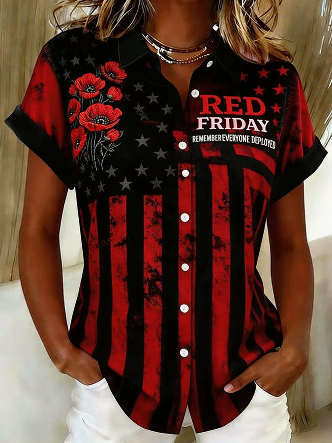 US RED Friday Remember Everyone Deployed Hawaiian Shirt USA Flag Clothing Veterans Gifts