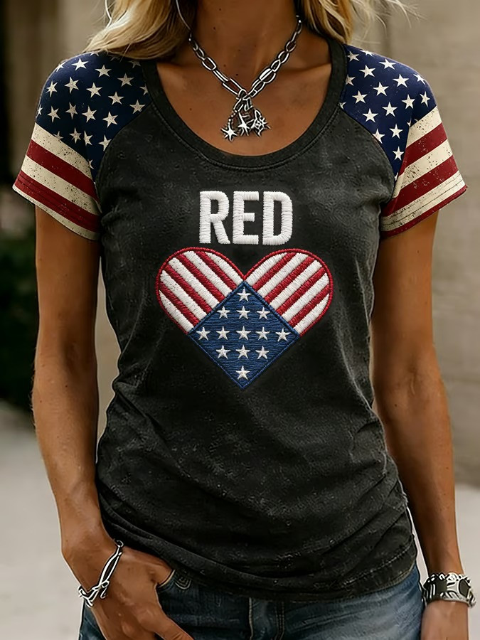 US RED Friday Shirt American Flag Outfit For Women Proud Veteran Apparel Gifts For Her