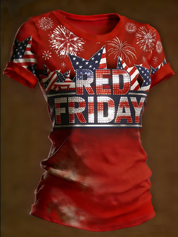 US RED Friday Shirt American Flag Outfit For Women Retired Military Clothing Veterans Gifts