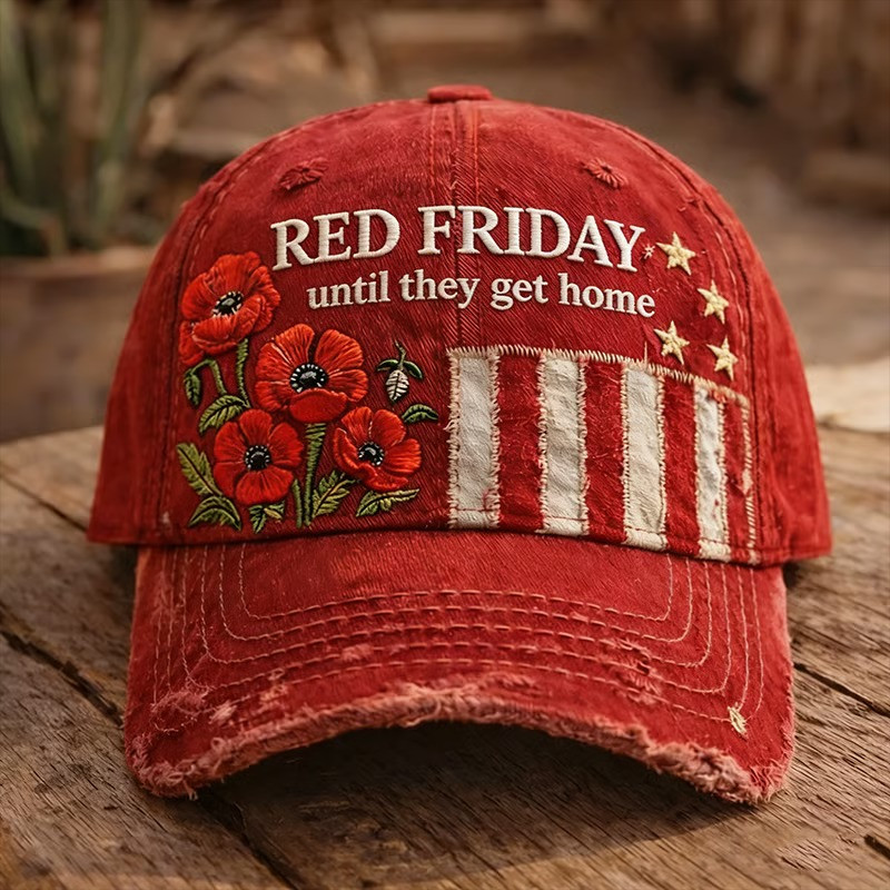 US Red Friday Until They Get Home Hat Poppy Memorial Baseball Cap Veterans Gifts