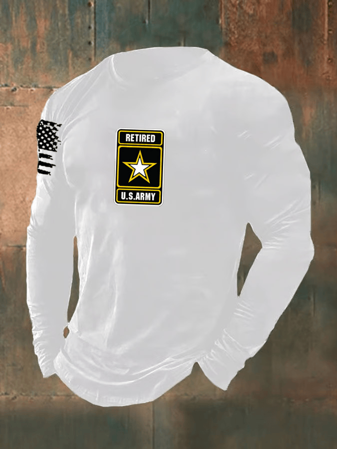 US Retired Army Veteran Long Sleeve Shirt American Flag Apparel Unique Gifts For Men
