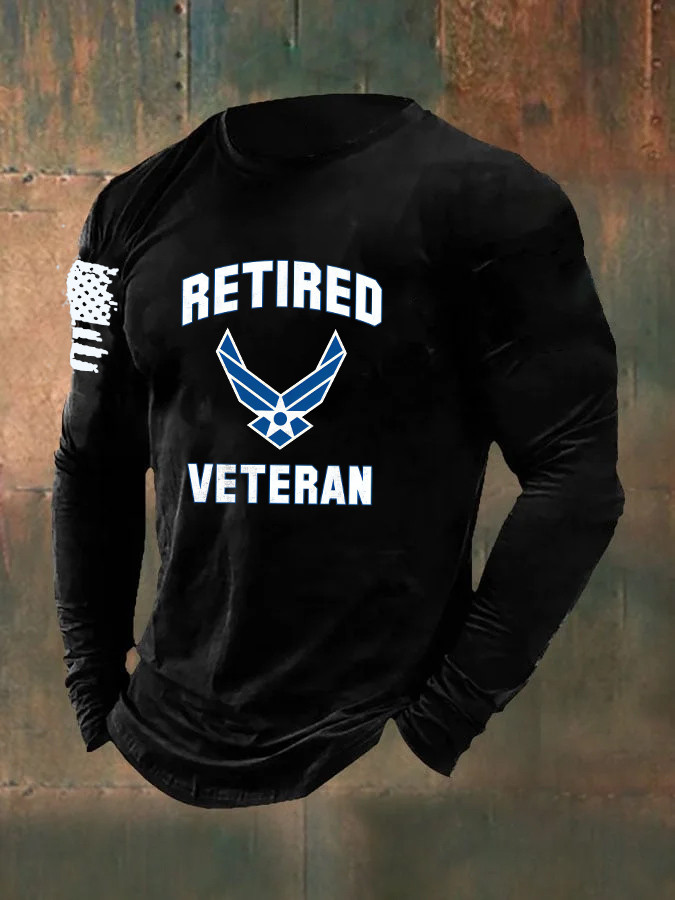 US Retired Veteran Long Sleeve Shirt American Flag Air Force Merch Gifts For Air Force Veterans