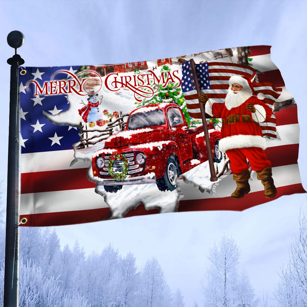 Us Santa Claus Grommet Flag Red Truck Comes Home For Christmas