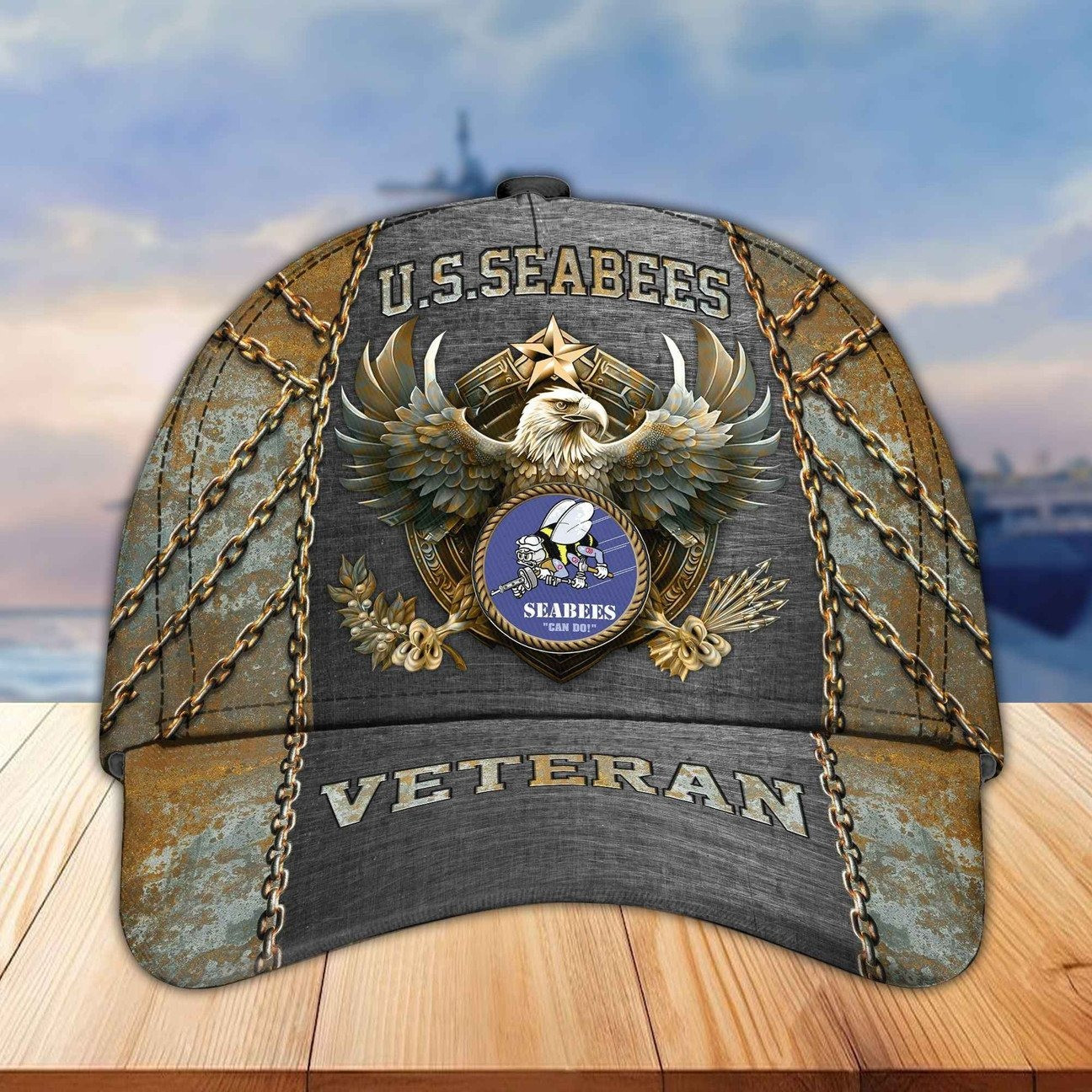 US Seabees Eagle Metal Chain Baseball Cap Gift For Father on Veterans Day