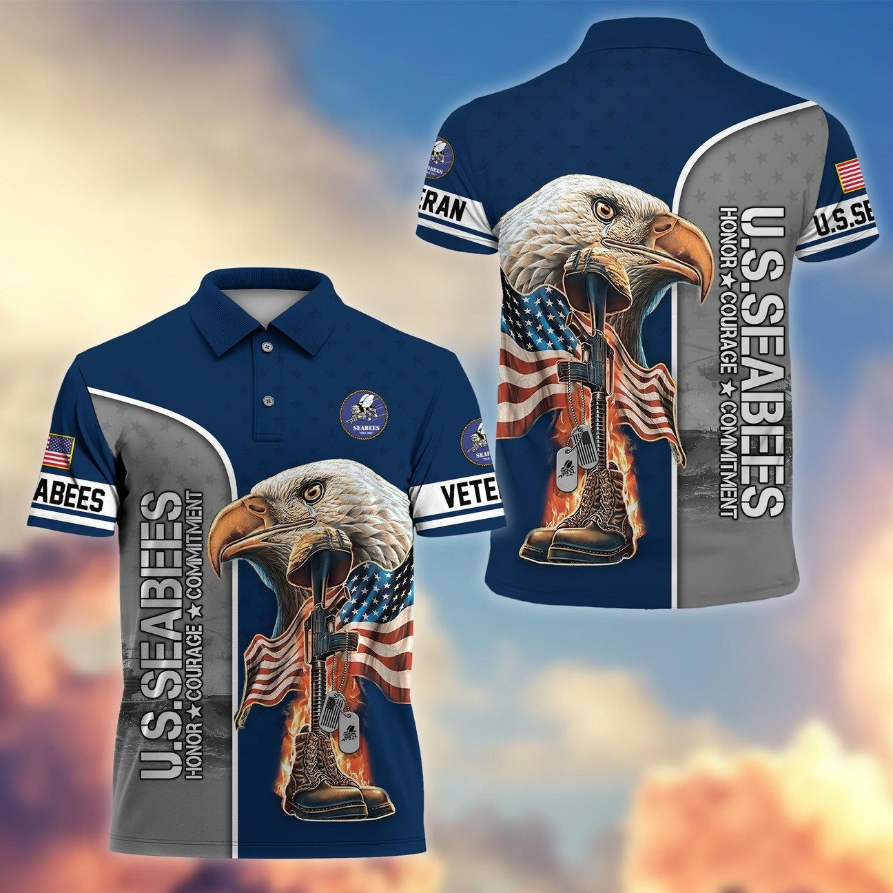 US Seabees Eagle Polo Shirt Honor'Country Military Gift for Dad and Husband on Veterans Day
