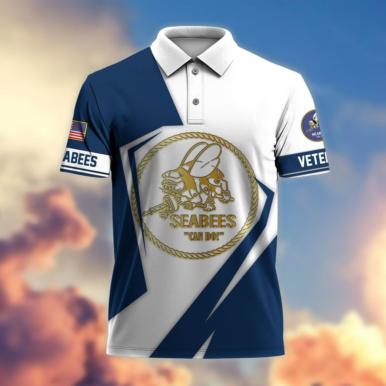 US Seabees Gold Seal Polo Shirt Exclusive Military Gift for Dad and Husband and Friends on Veterans Day