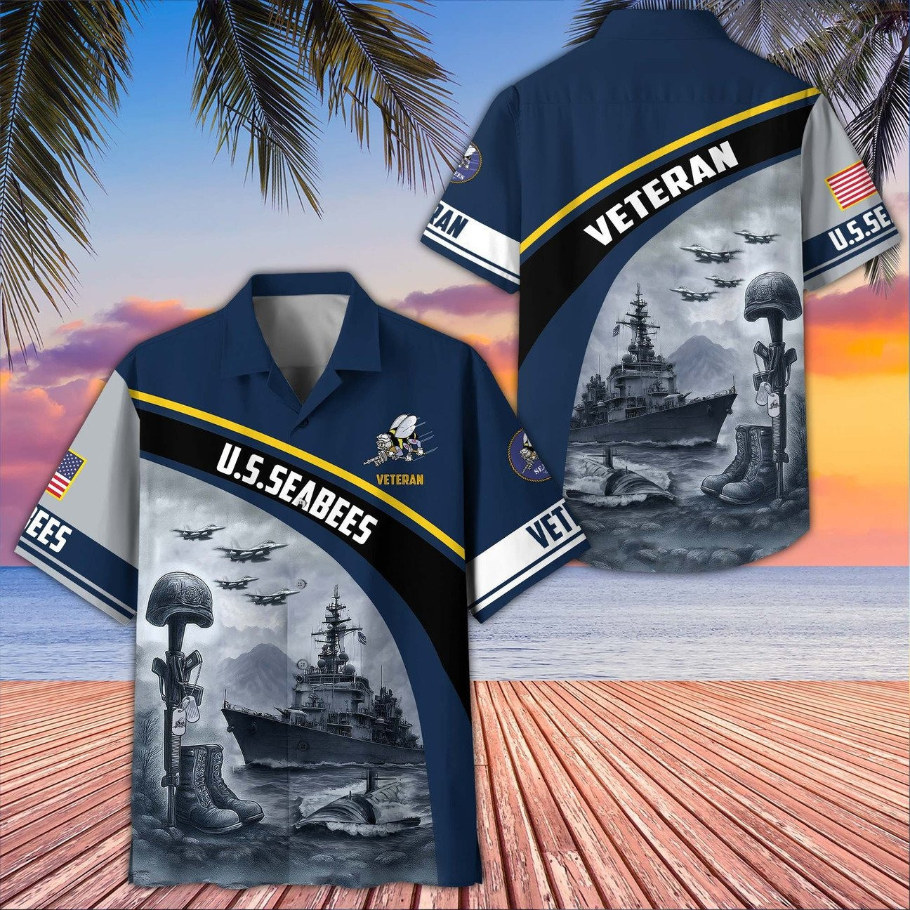 US Seabees Hawaiian Veteran Military Soldier Helicopter Shirt Memorial Gift for Army Men on Veterans Day