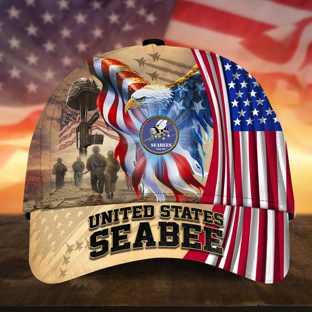 US Seabees Patriotic American Flag Cap Perfect Gift For Military on Veterans Day
