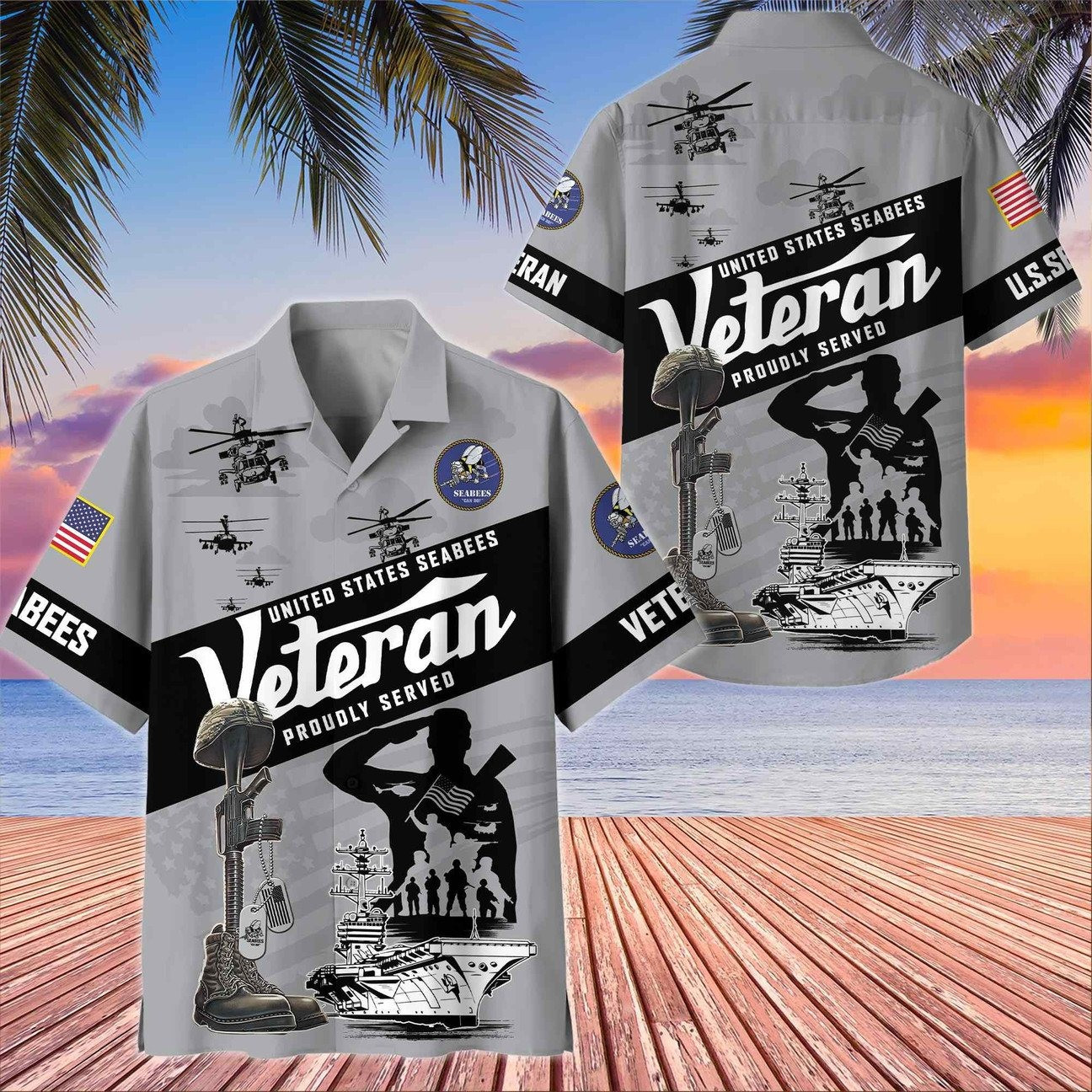 US Seabees Proudly Served Hawaiian Shirt Gift for Army Mens on Veterans Day