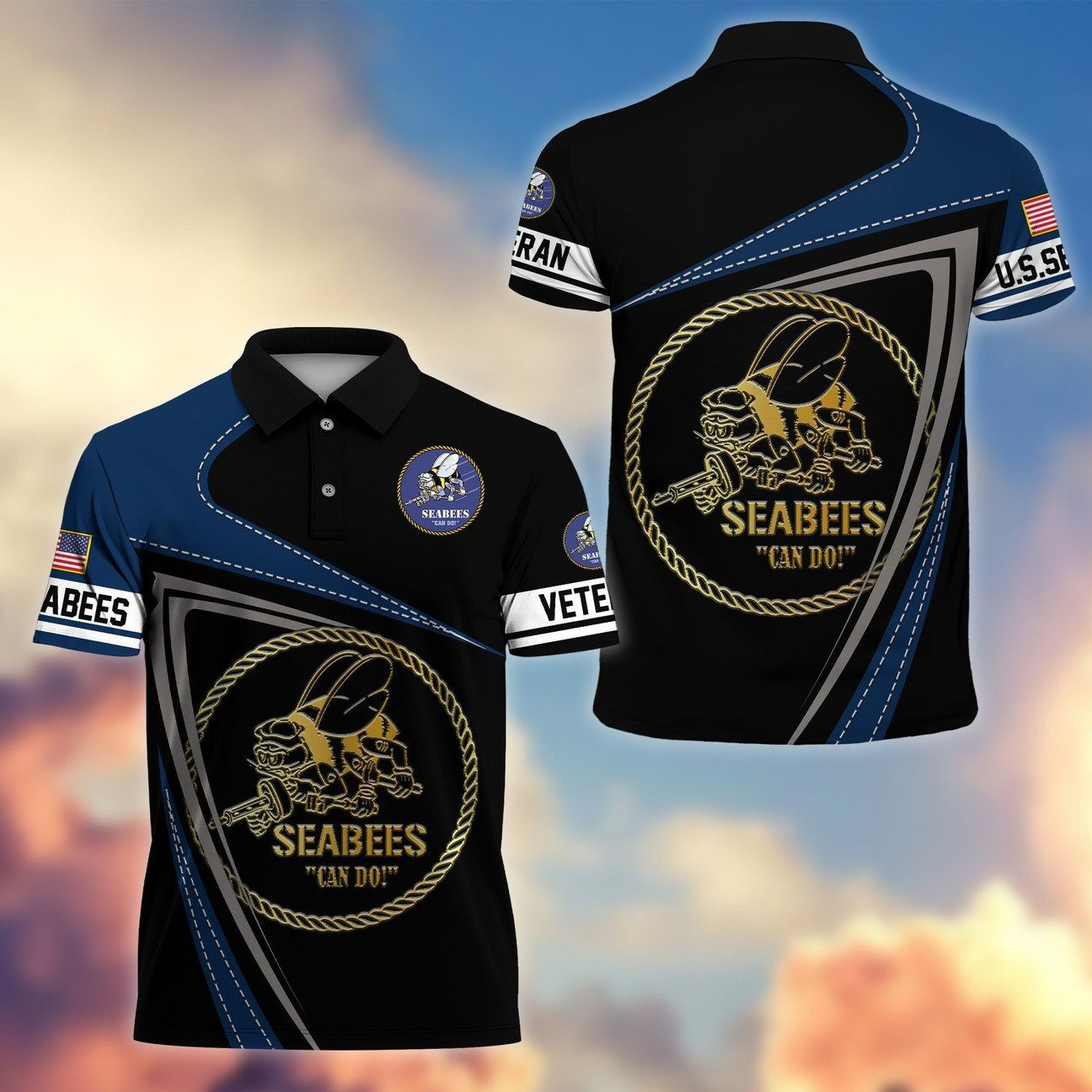 US Seabees Seal Polo Shirt Official Military Gift for Dad and Husband and Friends on Veterans Day