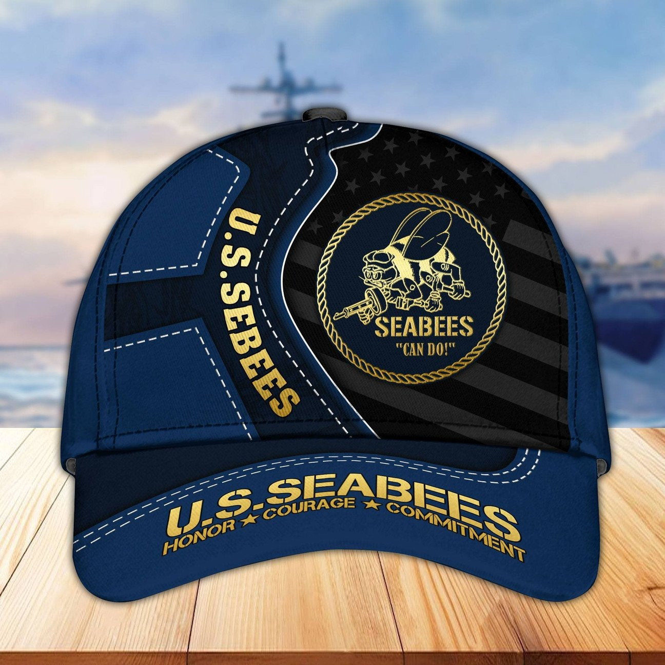US Seabees Veteran Hat Honor Courage Commitment Cap White Gift For Seabees
